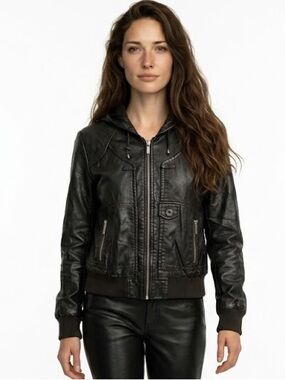 By Bernardo dark brown faux leather jacket